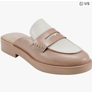 Marc Fisher Tan and Cream Burlesk Two Toned Loafer Mules